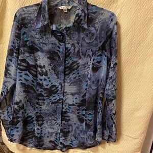 CAbi Blue and Black Patterned Button Down Shirt